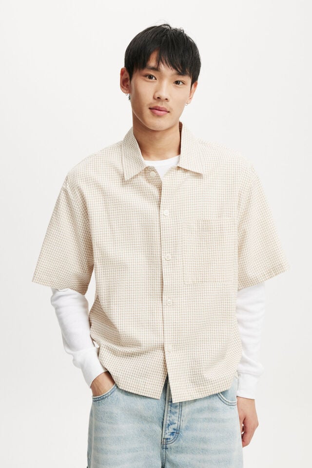 Cotton On Ventura Short Sleeve Shirt Stone Micro Check