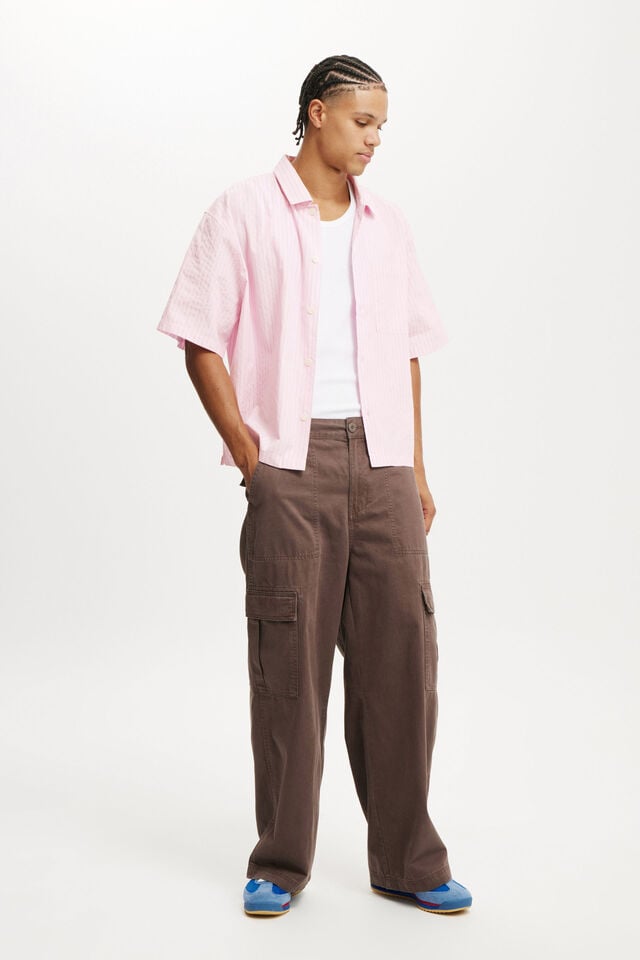 Cotton On Ventura Short Sleeve Shirt Summer Pink Stripe