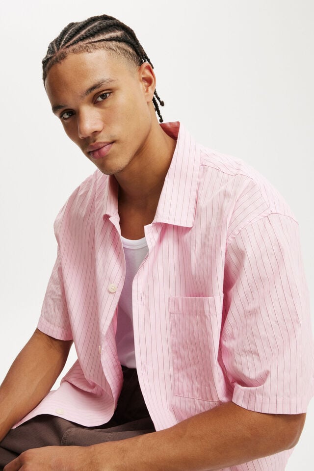Cotton On Ventura Short Sleeve Shirt Summer Pink Stripe