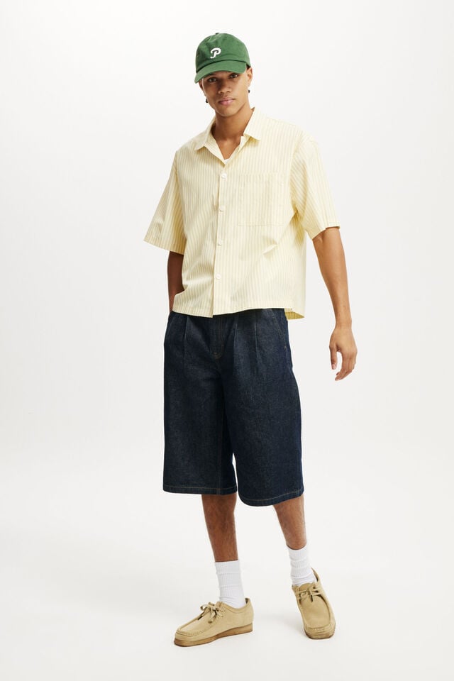 Cotton On Ventura Short Sleeve Shirt Summer Yellow Stripe