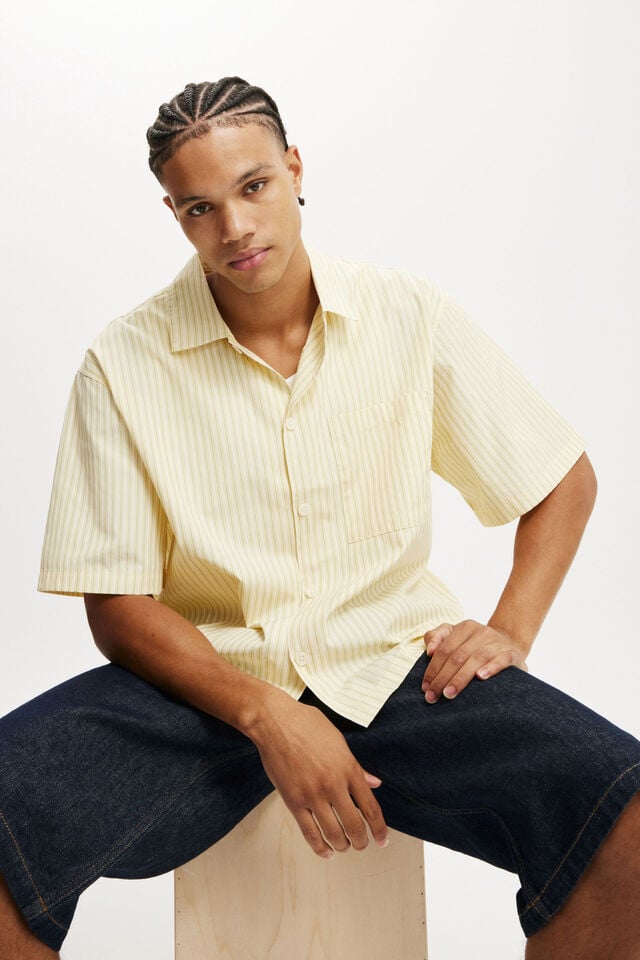 Cotton On Ventura Short Sleeve Shirt Summer Yellow Stripe