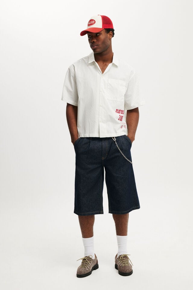 Cotton On Ventura Short Sleeve Shirt White Stripe / Print