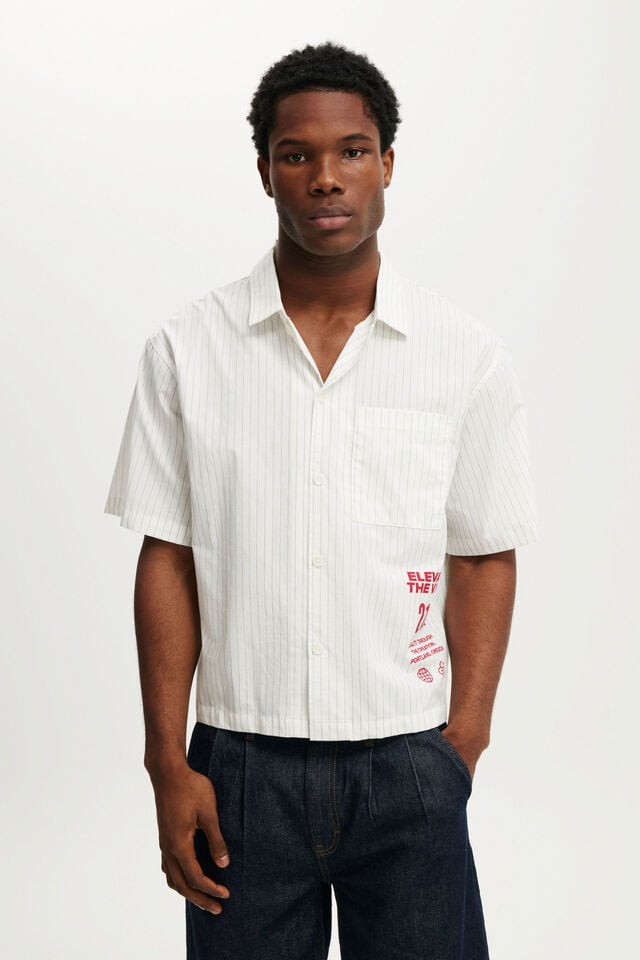 cotton on Ventura Short Sleeve Shirt white stripe / print