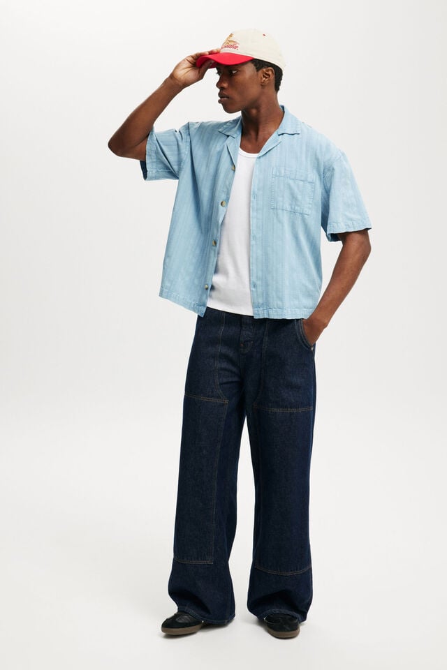 Cotton On Washed Box Fit Short Sleeve Shirt Washed Blue