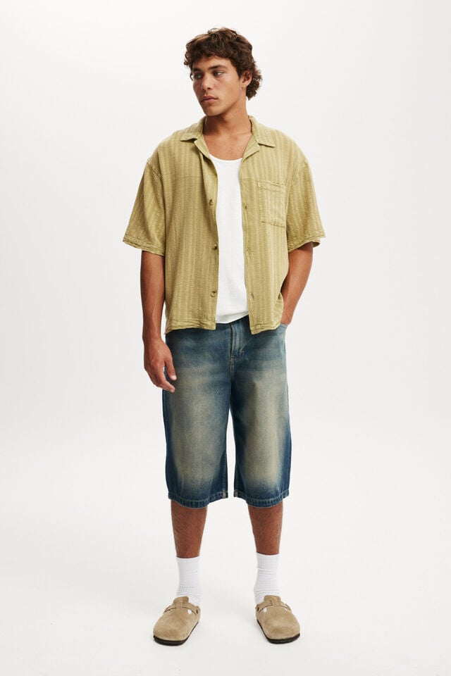 Cotton On Washed Box Fit Short Sleeve Shirt Washed Green