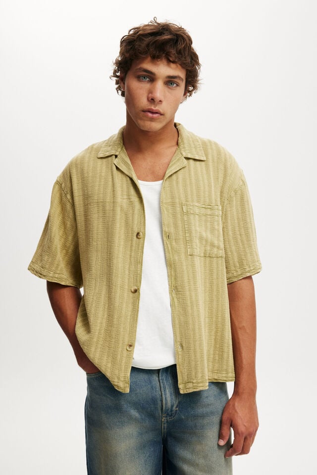 cotton on Washed Box Fit Short Sleeve Shirt washed green