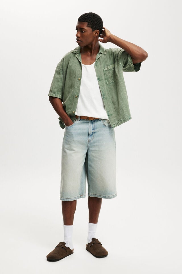 Cotton On Washed Box Fit Short Sleeve Shirt Washed Khaki