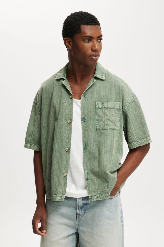 cotton on Washed Box Fit Short Sleeve Shirt washed khaki