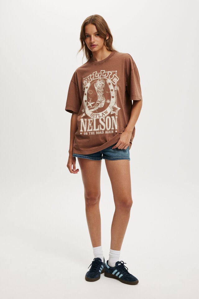 Cotton On Willie Nelson Boxy Graphic Tee Lcn Br Willie Nelson Boot/ Rodeo Brown
