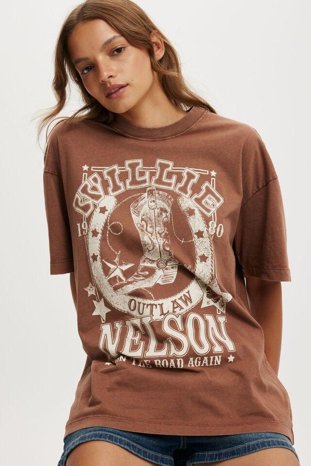 Cotton On Willie Nelson Boxy Graphic Tee Lcn Br Willie Nelson Boot/ Rodeo Brown