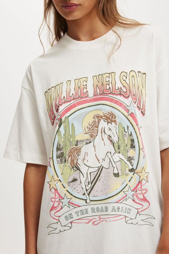 Cotton On Willie Nelson Boxy Graphic Tee Lcn Br Willie Nelson Horse/ Vintage White