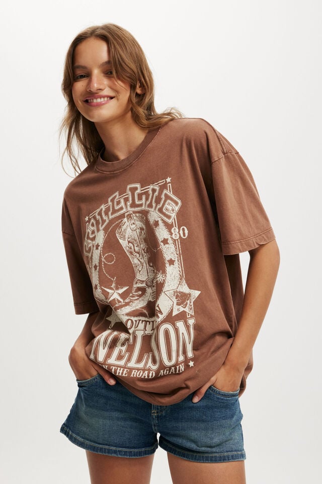 cotton on Willie Nelson Boxy Graphic Tee lcn br willie nelson boot/ rodeo brown