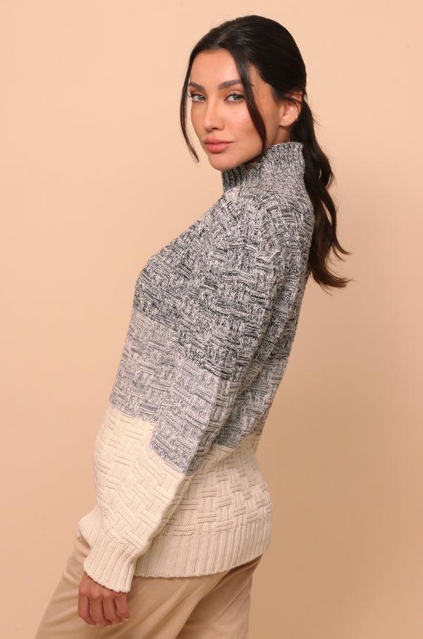 Cottonique 100% Organic Tri Colored Knitted Turtleneck Sweatshirt