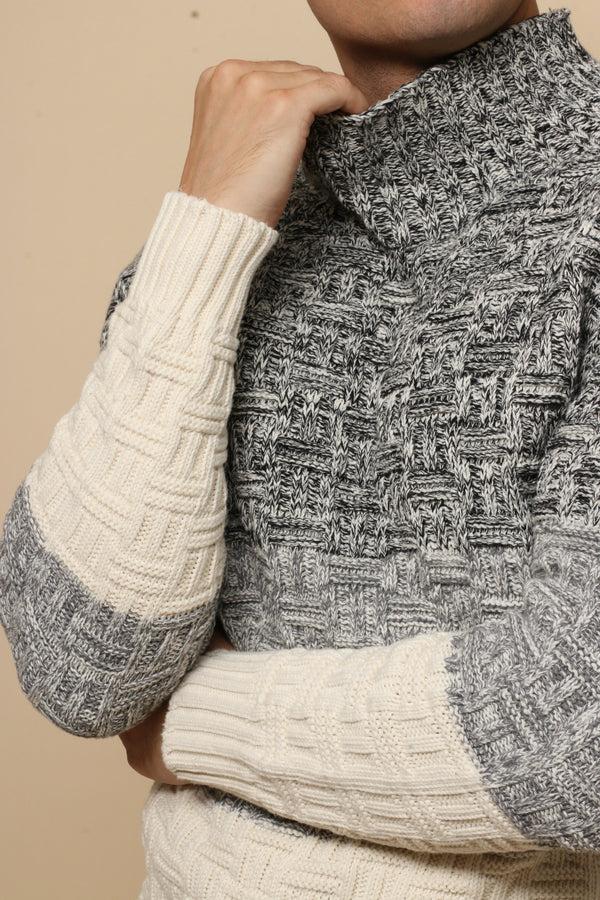 Cottonique 100% Organic Tri Colored Knitted Turtleneck Sweatshirt