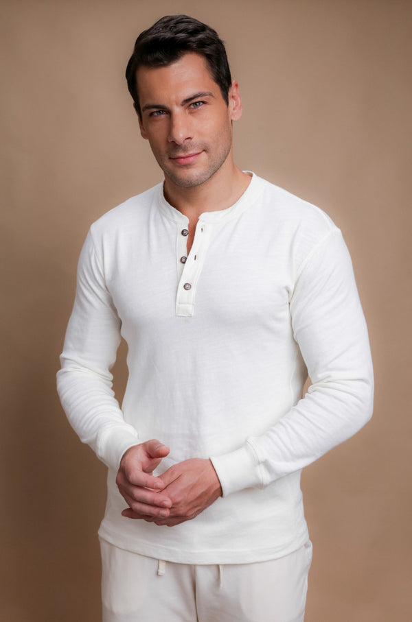 Cottonique Men's Henley Long Sleeve Shirt