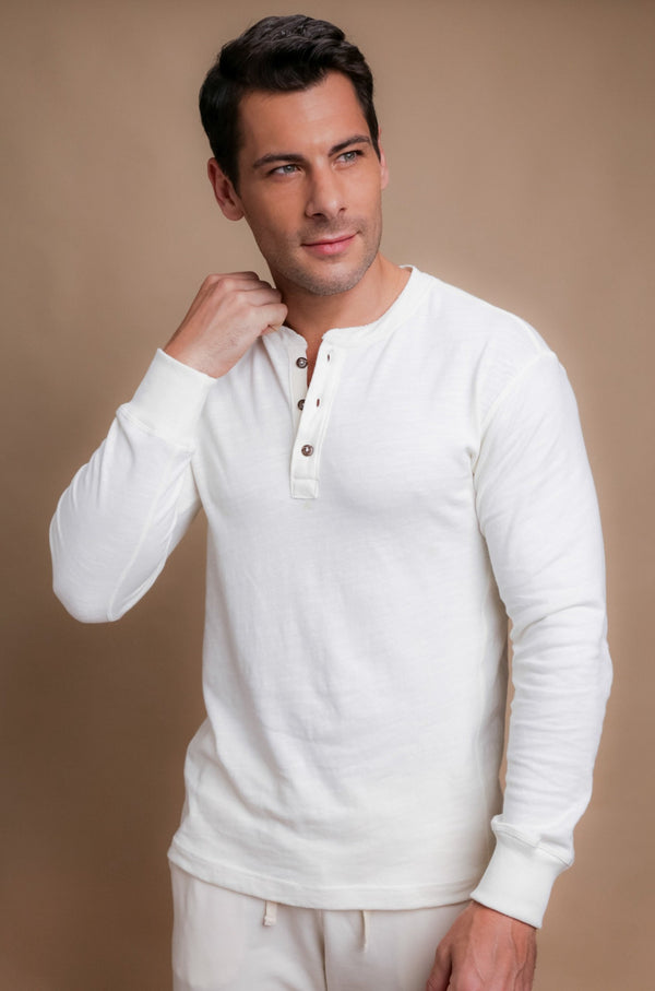 Cottonique Men's Henley Long Sleeve Shirt