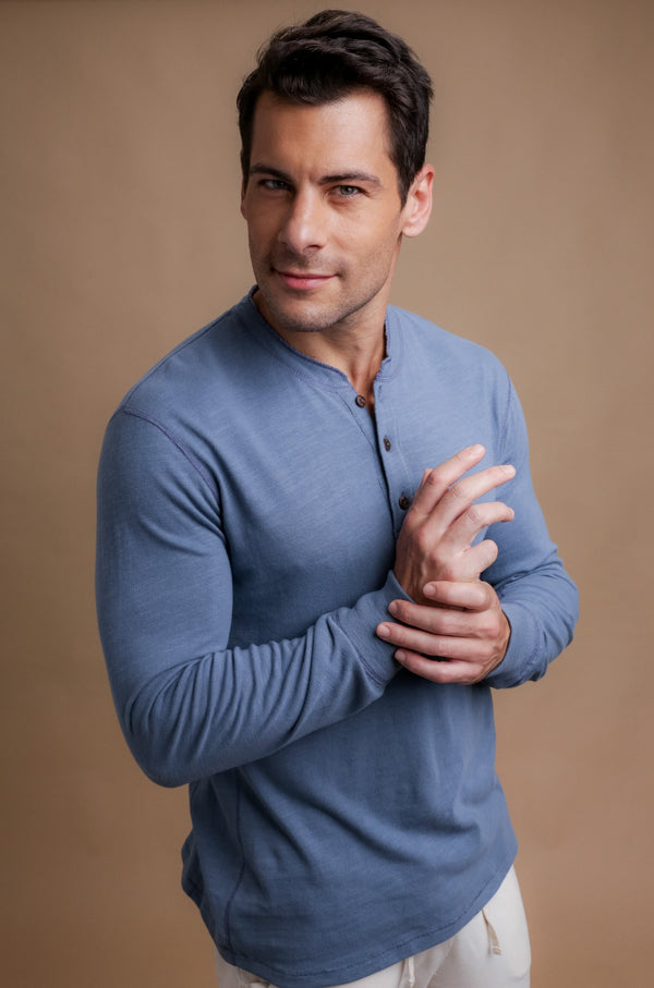 Cottonique Men's Henley Long Sleeve Shirt