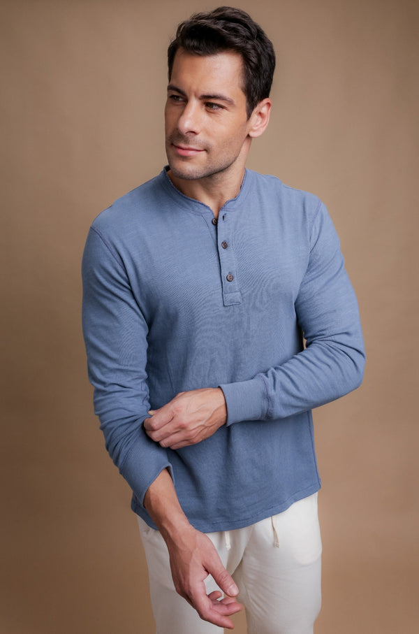 cottonique Men's Henley Long Sleeve Shirt