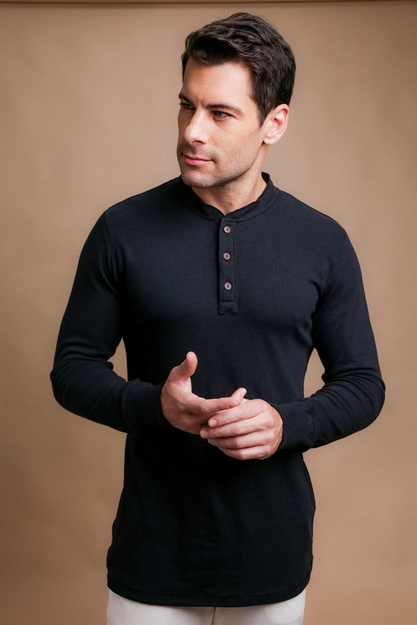 Cottonique Men's Henley Long Sleeve Shirt