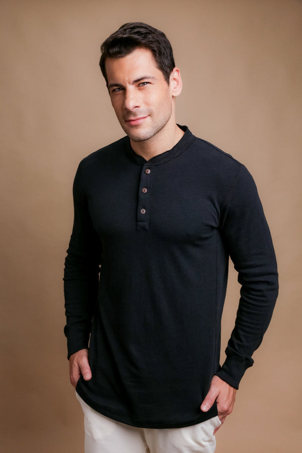 Cottonique Men's Henley Long Sleeve Shirt
