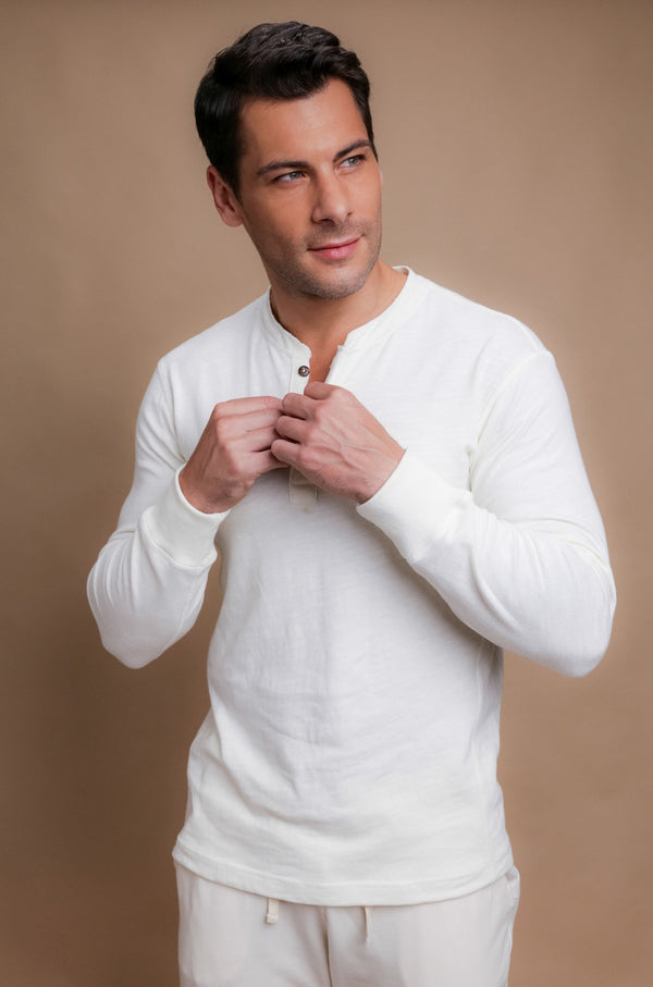 cottonique Men's Henley Long Sleeve Shirt