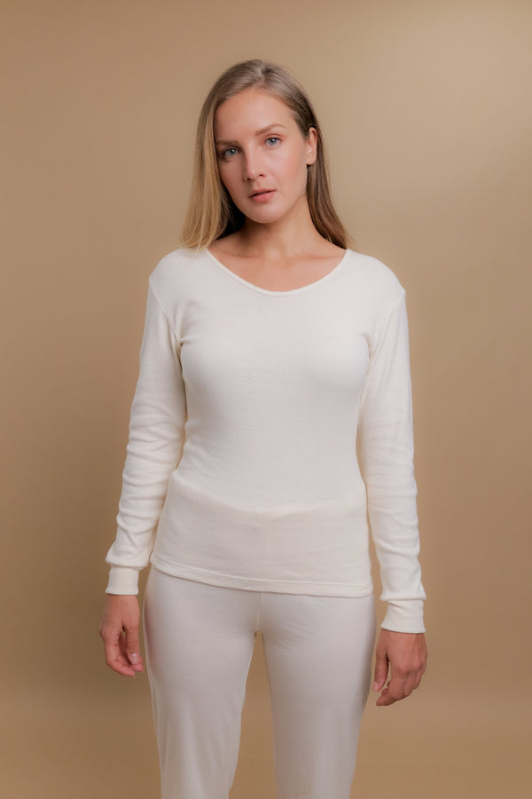 cottonique Women's Long Sleeve Ribbed Tee