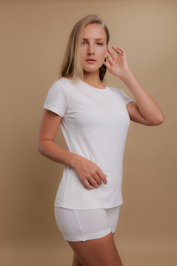 Cottonique Women's Round Neck Cap Sleeve Shirt