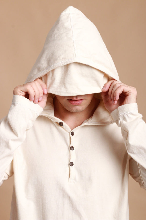 Cottonique Men's Jersey Pullover Hoodie With Built-in Sleep Eye Mask