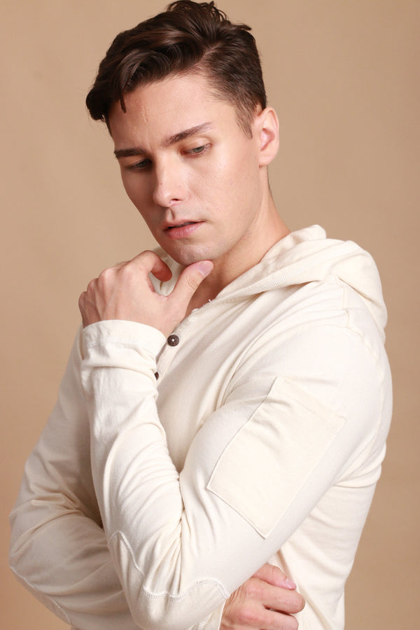 Cottonique Men's Jersey Pullover Hoodie With Built-in Sleep Eye Mask