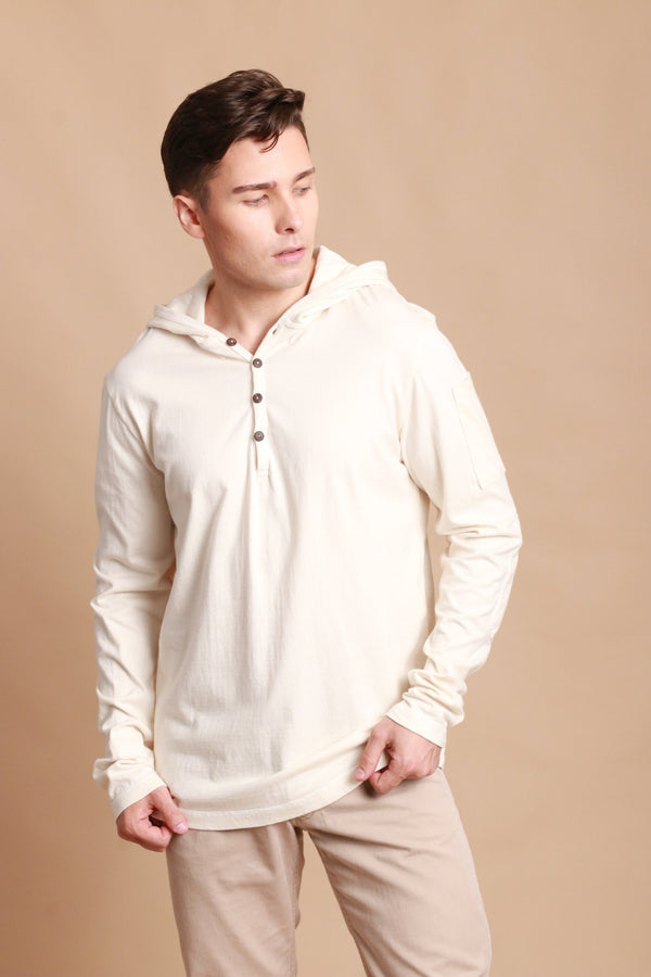 Cottonique Men's Jersey Pullover Hoodie With Built-in Sleep Eye Mask