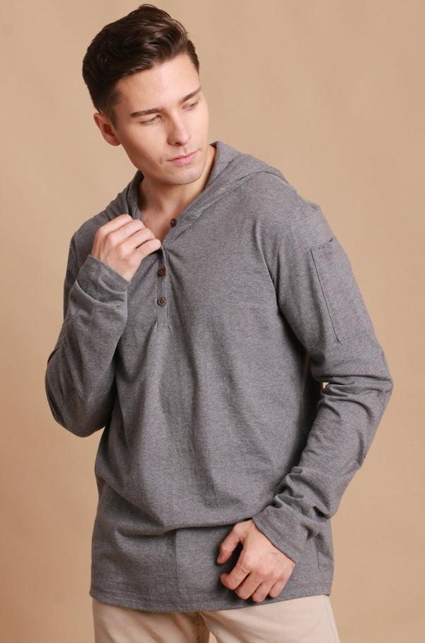 Cottonique Men's Jersey Pullover Hoodie With Built-in Sleep Eye Mask