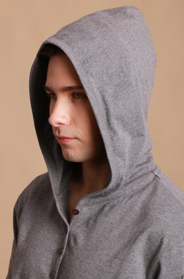 Cottonique Men's Jersey Pullover Hoodie With Built-in Sleep Eye Mask