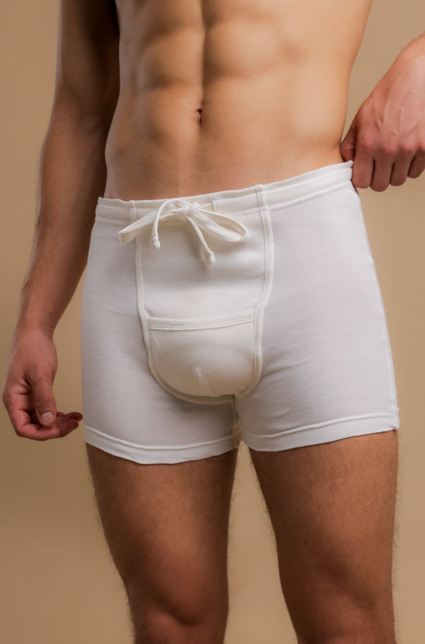 Cottonique Men's Rib Drawstring Boxer Brief With Fly