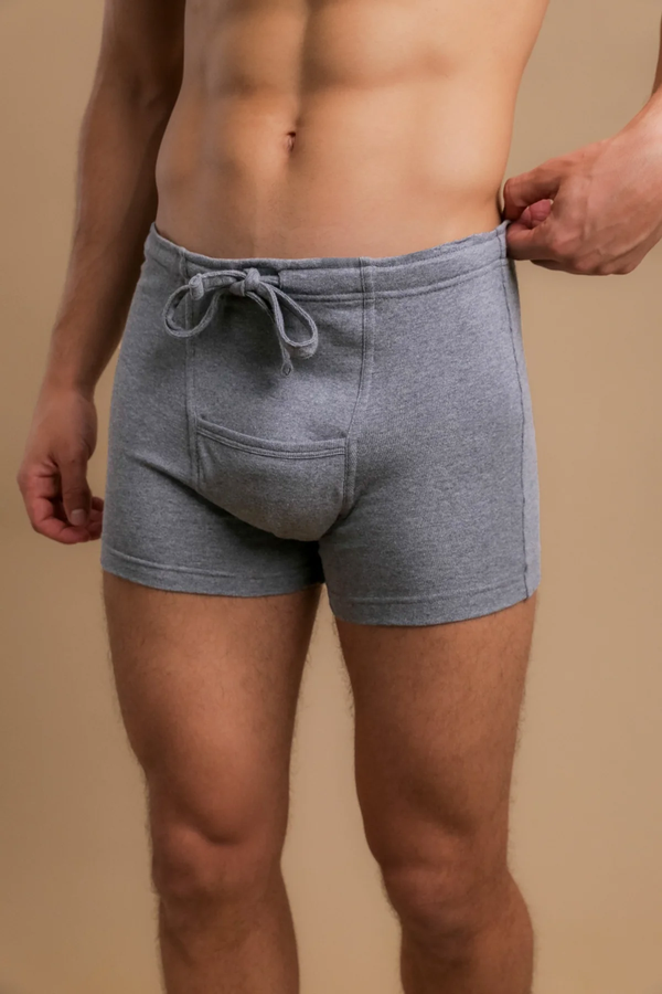 Cottonique Men's Rib Drawstring Boxer Brief With Fly
