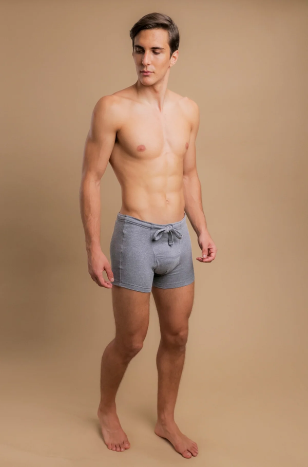 cottonique Men's Rib Drawstring Boxer Brief with Fly