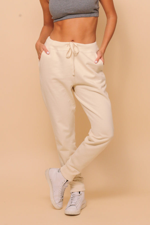 Cottonique Women's Allergy-Free French Terry Elasticized Jogger Sweatpants With Drawstrings