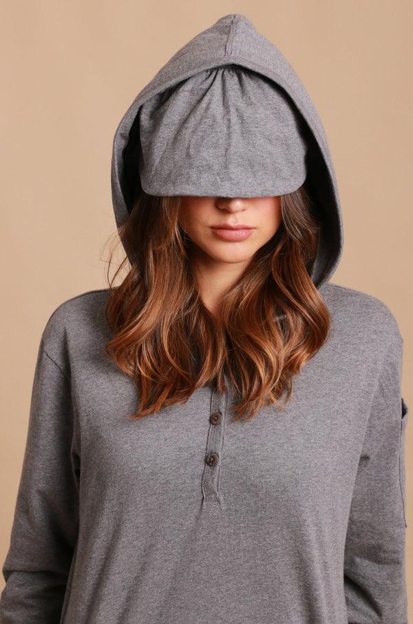 Cottonique Women's Jersey Pullover Hoodie With Built-in Sleep Eye Mask