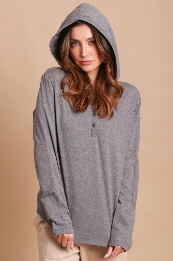 cottonique Women's Jersey Pullover Hoodie with Built-in Sleep Eye Mask