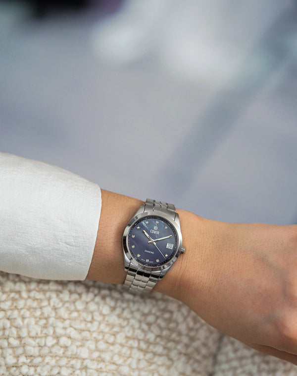 Cover COVER Andara Diamond Watch Blue Pearl Silver Color