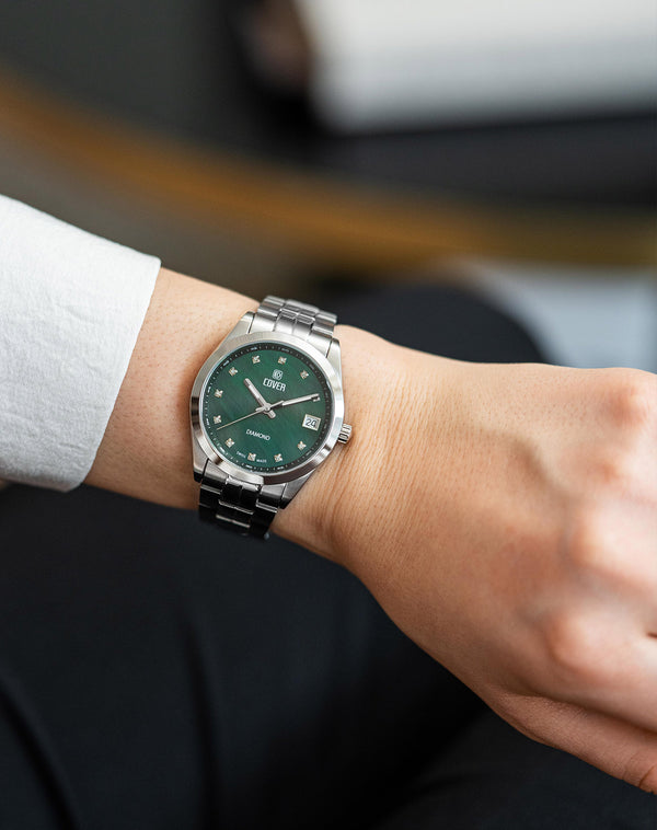 Cover COVER Andara Diamond Watch Green Pearl Silver Color