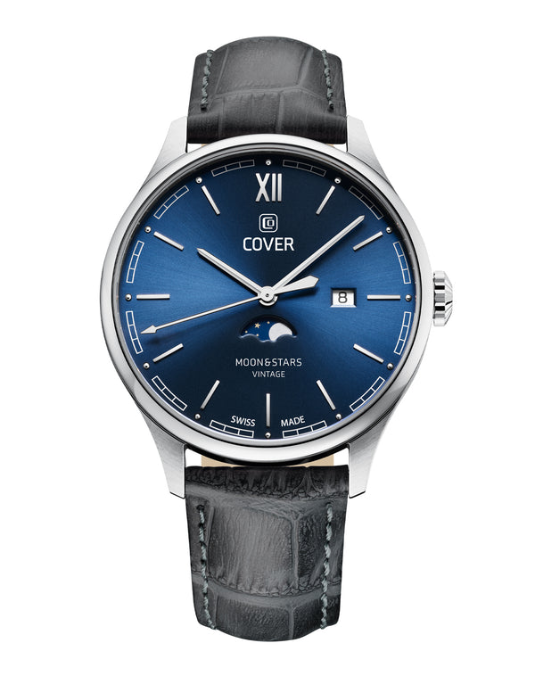 cover COVER Chapman Moon&Stars Blue Leather Black Silver Watch