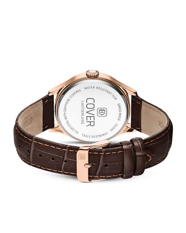 Cover COVER Chapman Moon&Stars Blue Leather Brown Rose Gold Watch