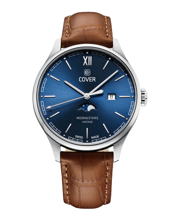 cover COVER Chapman Moon&Stars Blue Leather Brown Silver Watch