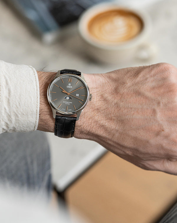 Cover COVER Chapman Moon&Stars Grey Leather Black Silver Watch