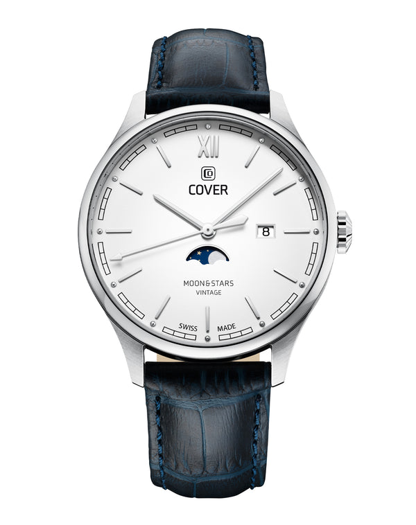 cover COVER Chapman Moon&Stars White Leather Blue Silver Watch