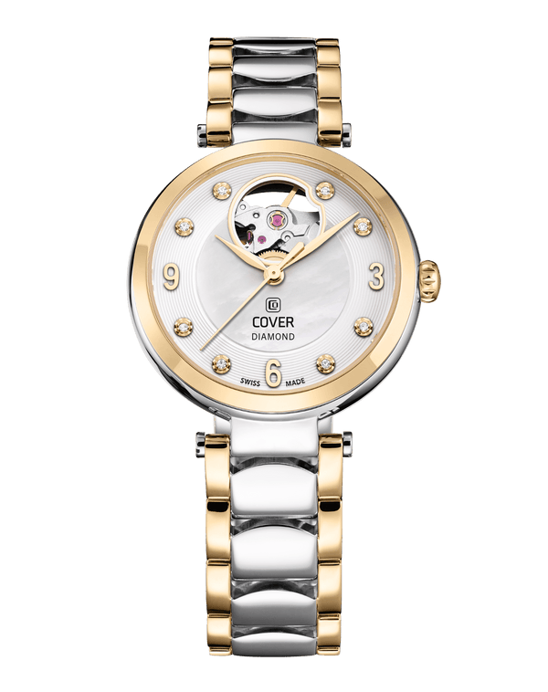 cover COVER Lady Diamond Open Heart Automatic Watch White Pearl Bicolor