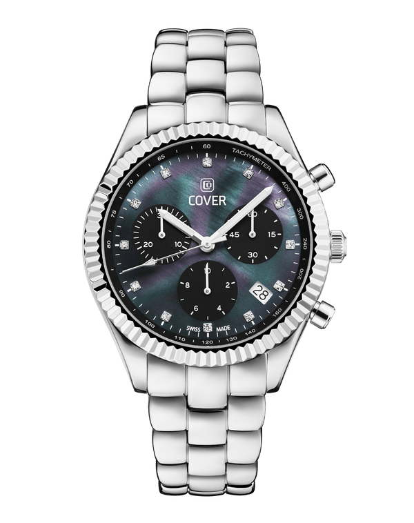 cover COVER Valentina Chrono Watch Crystals Black Pearl Silver
