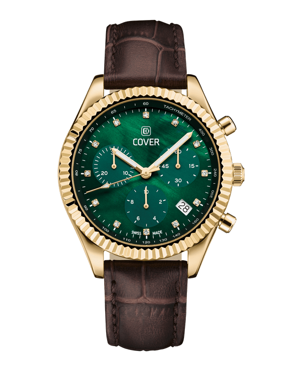 cover COVER Valentina Chrono Watch Crystals Green Pearl Leather Gold