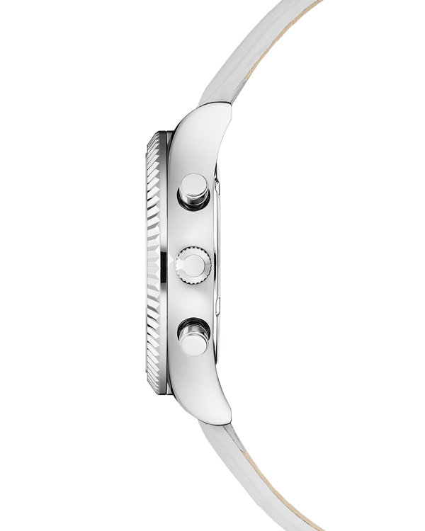 Cover COVER Valentina Chrono Watch Crystals White Pearl Lather Silver