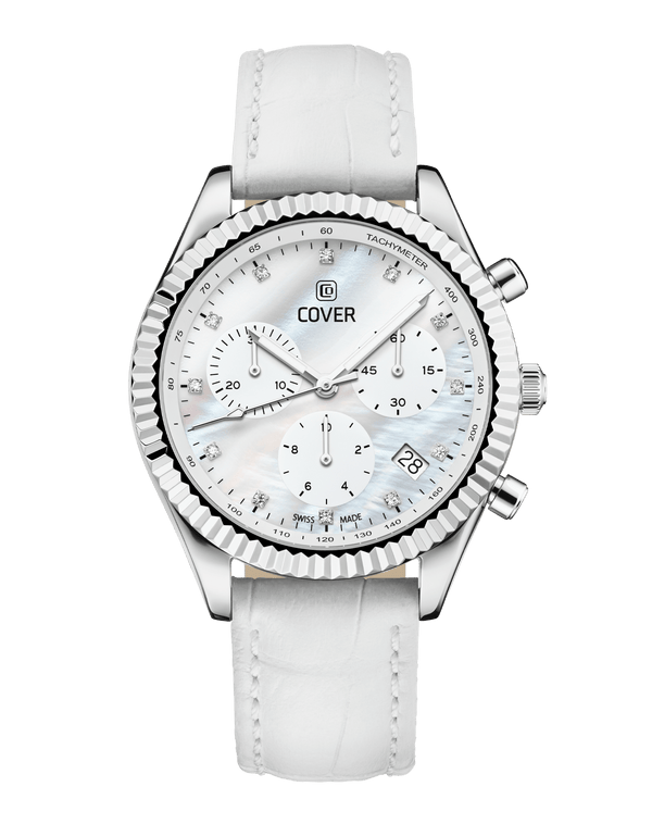 cover COVER Valentina Chrono Watch Crystals White Pearl Lather Silver